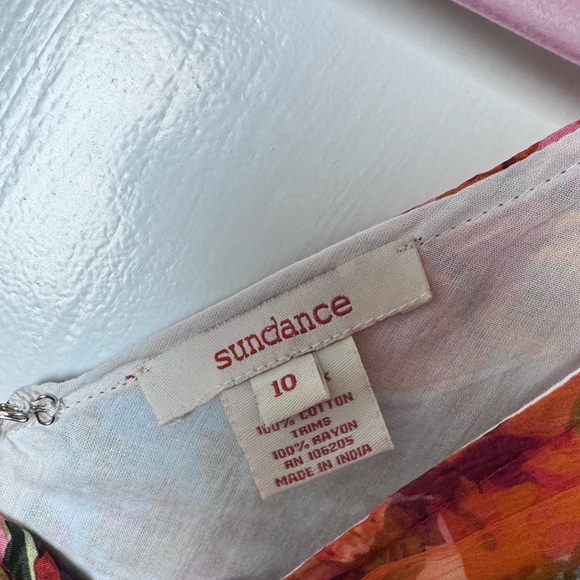 Sundance Silk Orange Red Floral Midi Dress Ruffle Havana - Picture 6 of 6